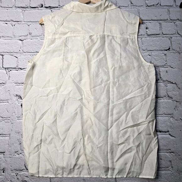 Vintage Backroad Blues 100% Silk Cream Button Up Sleeveless Blouse Size Large - Picture 7 of 10